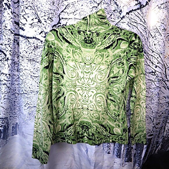 CASHMERE TOP L Neiman Marcus *FLAWED* Lightweight Sweater Green Abstract Boxy - Picture 6 of 7